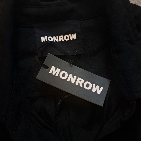 Monrow Crepe Long Sleeve Moto Boho Jumpsuit Small Black NWT - Picture 7 of 16